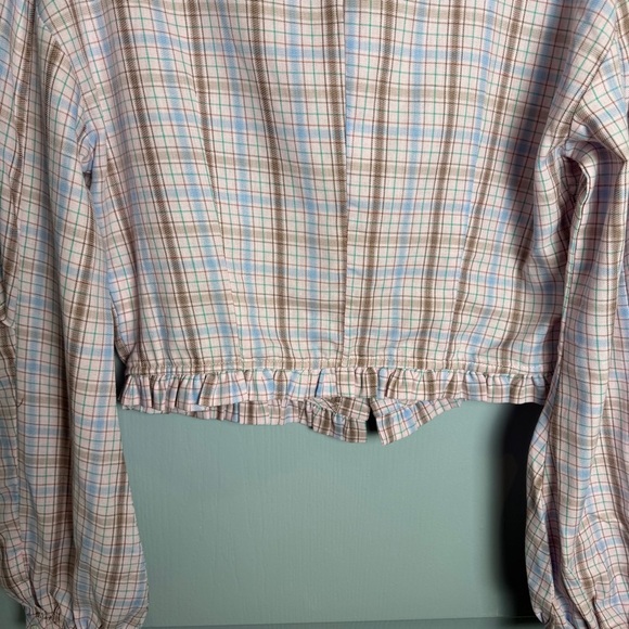 Kina and Tam Plaid & Prejudice Blouse Sz M Coquette Ruffle Romantic Regency Pink - Picture 12 of 16